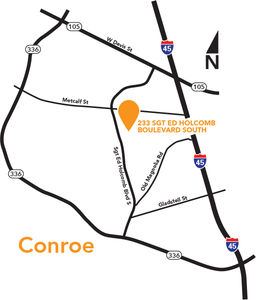 A street map that shows the location of Tri-County's Conroe service center.